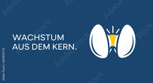 WACHSTUM AUS DEM KERN. Konzept für Potenzial, Entwicklung und neue Ideen. Symbol eines aufbrechenden Samens mit leuchtendem Kern.