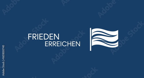 FRIEDEN ERREICHEN. Konzept für Frieden, Diplomatie und Harmonie. Weisse Flagge als Symbol auf blauem Hintergrund.