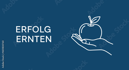 ERFOLG ERNTEN, Hand hält einen Apfel. Konzept für Belohnung, Zielerreichung und gesunde Arbeit. Vektor Illustration.
