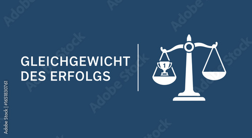 GLEICHGEWICHT DES ERFOLGS. Waage mit Pokal symbolisiert den Preis und das Gewicht des Sieges. Konzept für Business, Karriere und Lebensbalance.