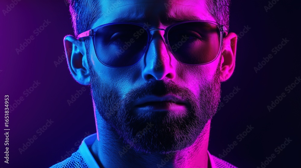 Fototapeta premium Neon Blue Man in Sunglasses