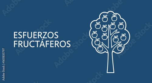 ESFUERZOS FRUCTÍFEROS. Ilustración de un manzano lleno de frutos. Concepto de éxito, crecimiento y recompensa.