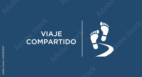 VIAJE COMPARTIDO. Logotipo con huellas de pies en un camino. Concepto de viaje, ruta y compañerismo.