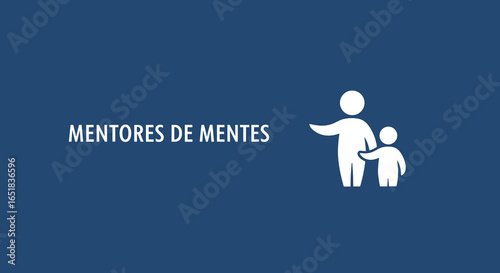 MENTORES DE MENTES. Icono de un adulto guiando a un niño. Concepto de mentoría, enseñanza, desarrollo y apoyo familiar o educativo.