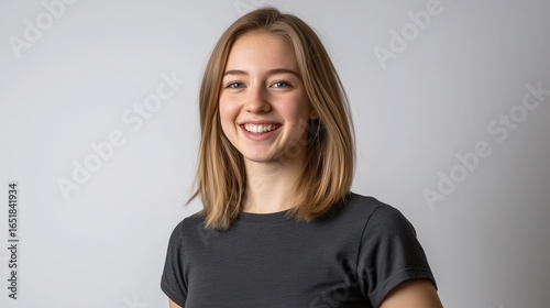 Bright Smile Against Gray Background