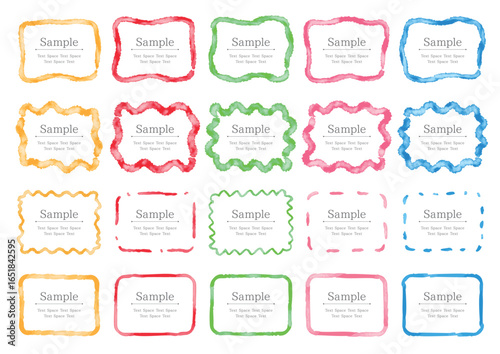 Set of four hand-drawn watercolor rectangles in five colors