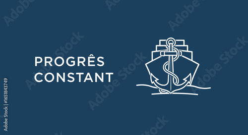 Progrès constant. Icône de navire cargo avec une ancre symbolisant la stabilité et le transport maritime. Concept de logistique et de commerce international.