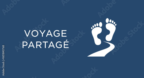 VOYAGE PARTAGÉ. Concept de voyage en commun, pèlerinage ou marche. Icône de pieds nus sur un chemin sinueux.