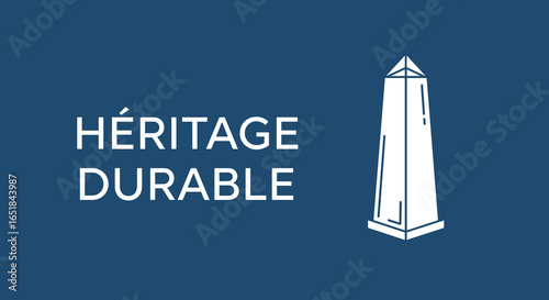 HÉRITAGE DURABLE. Logo avec icône d'obélisque pour la culture, le patrimoine et la durabilité. Illustration vectorielle minimaliste.