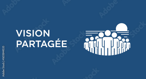 VISION PARTAGÉE. Logo conceptuel avec une icône de groupe de personnes et de foule. Symbole de communauté, collaboration, travail d'équipe et avenir collectif.
