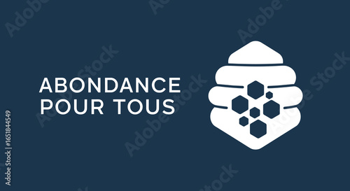 ABONDANCE POUR TOUS. Logo de ruche et nid d'abeille symbolisant la communaute, la richesse et le succes. Concept de prosperite et de travail d'equipe.
