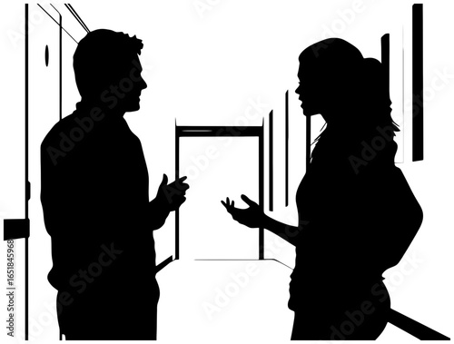 Silhouette of Principal Talking to a Student in Corridor
