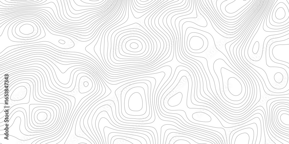 Fototapeta premium Abstract topography black and white stylized height contour seamless line pattern topographic map discovery area map design white background. 