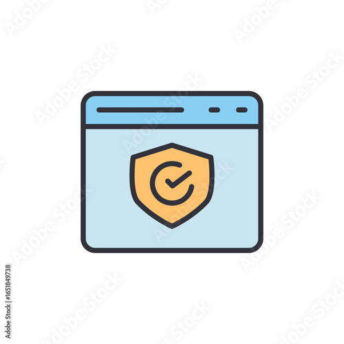 Free Download An icon showing a web browser window with a shield and a checkmark, symbolizing secure browsing, website protection, or verified online safety. - GFXLoad