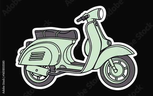 Bright green scooter with shiny details and white border sticker design