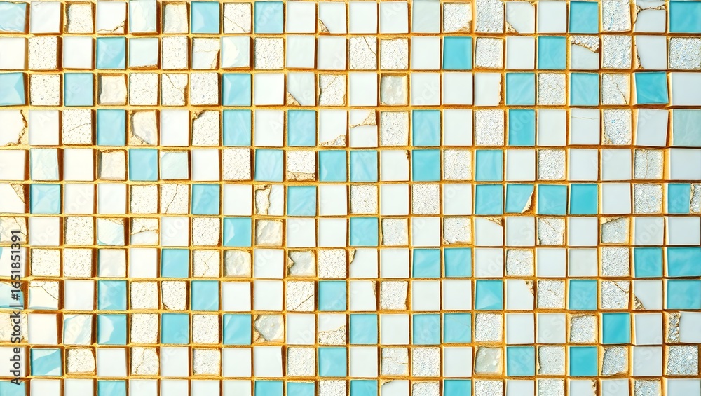 Fototapeta premium 4K ultra high-resolution luxurious gold turquoise pearl white silver mosaic pattern with elegant copy space