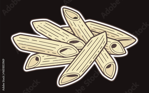 Detailed color vector of uncooked penne pasta pieces with realistic texture and soft shadows