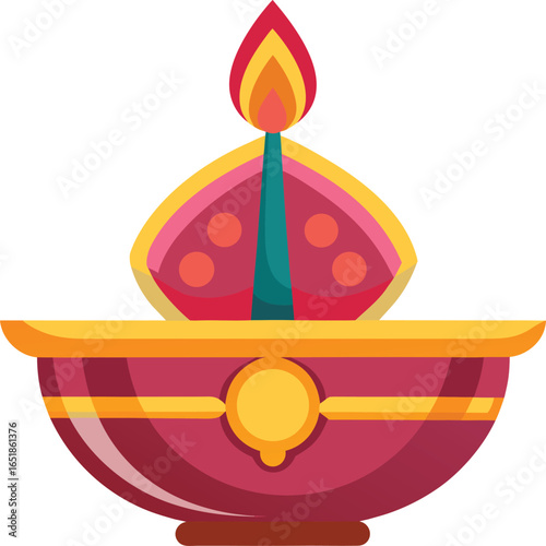 Decorative Diya Lamp Flat Vector Icon for Celebrations and Festivals Illustration