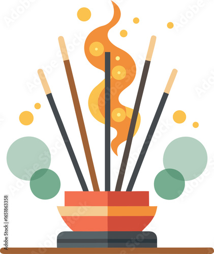 Flat vector icon of incense sticks and dhoop for spiritual practices