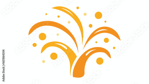 Vector art of abstract orange and yellow fountain spray with bubbles, isolated on white background.