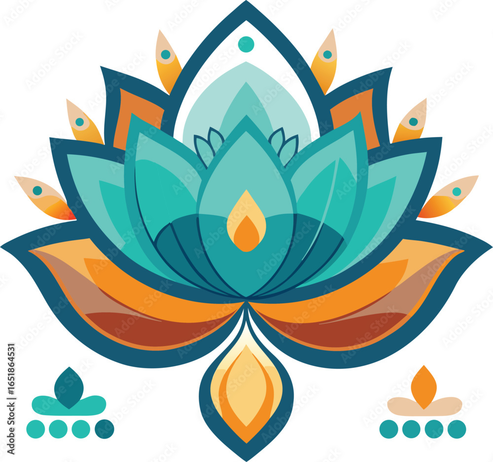 Obraz premium Lotus and Floral Motifs Elegant Flat Vector Icon Illustration Design