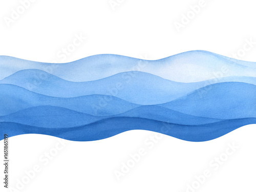 Blue waves, hand-drawn. The abstract sea. Watercolor illustration, isolated on a white background. Clipart.