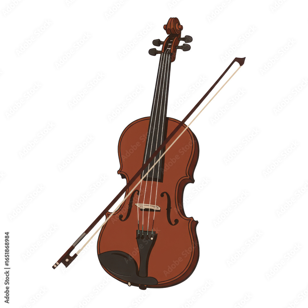 Fototapeta premium Brown violin with bow for symphonic music isolated PNG with Transparent Background