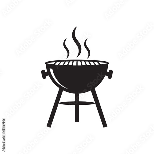 Black and White Grill Icon with Rising Smoke Depicting Barbecue and Outdoor Cooking Theme for Summer Cookouts and Culinary Creations