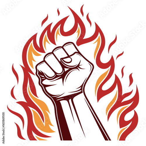 Fiery Fist of Resistance or Raised Fist in Flames.