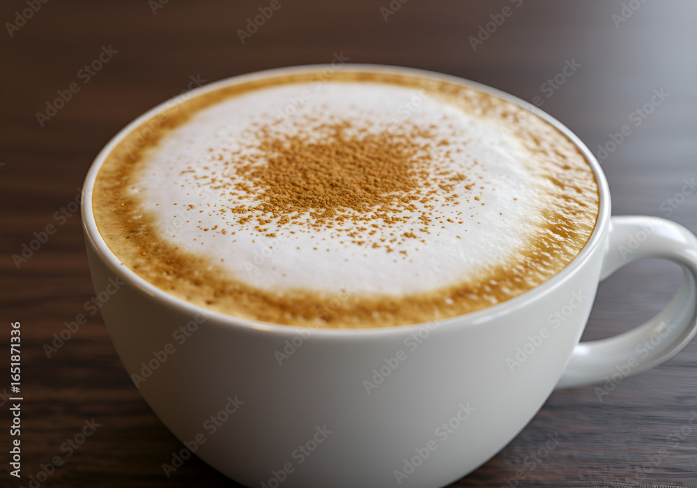 Fototapeta premium Cappuccino Coffee with Cinnamon Powder on Top in White Cup
