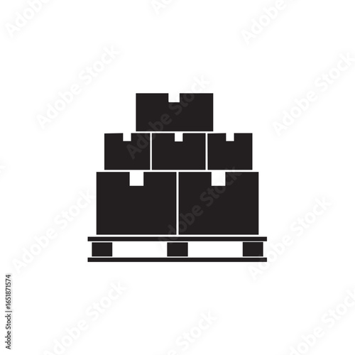 Black and White Illustration of Stacked Cardboard Boxes on a Wooden Pallet for Logistics or Storage