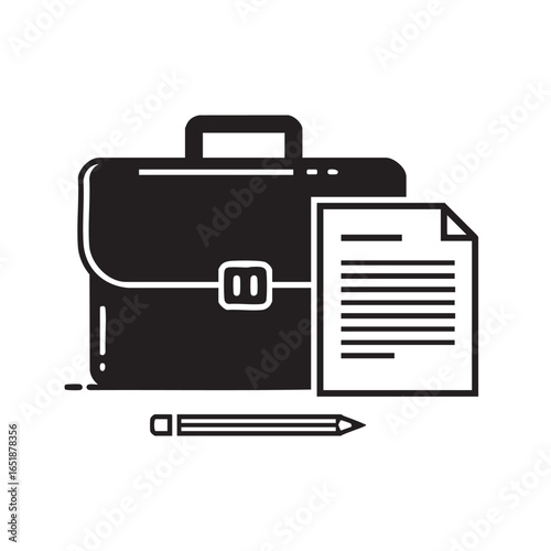 Business Briefcase with Documents and Pencil Representing Work Agreements and Professional Opportunities in Minimalist Style