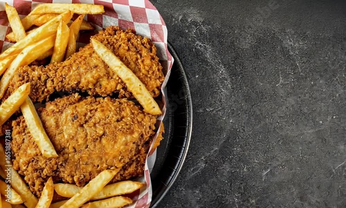 Top View Fried Chicken with Fries