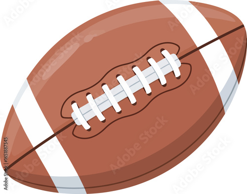 American football, brown leather, laces, white stripes, game equipment.