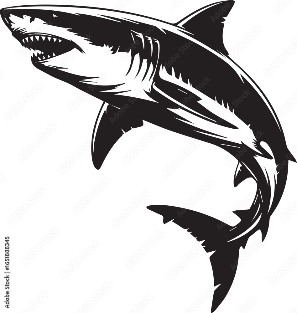 Fototapeta premium Powerful apex predator shark illustration with open mouth and sharp teeth
