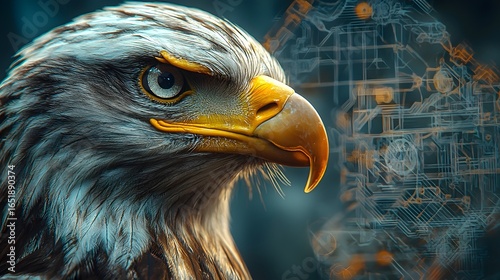 Visionary eagle engineer designing futuristic flying hines