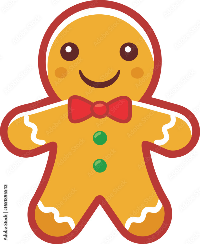 Obraz premium Happy Gingerbread Cookie with Smiling Face Flat Vector Illustration