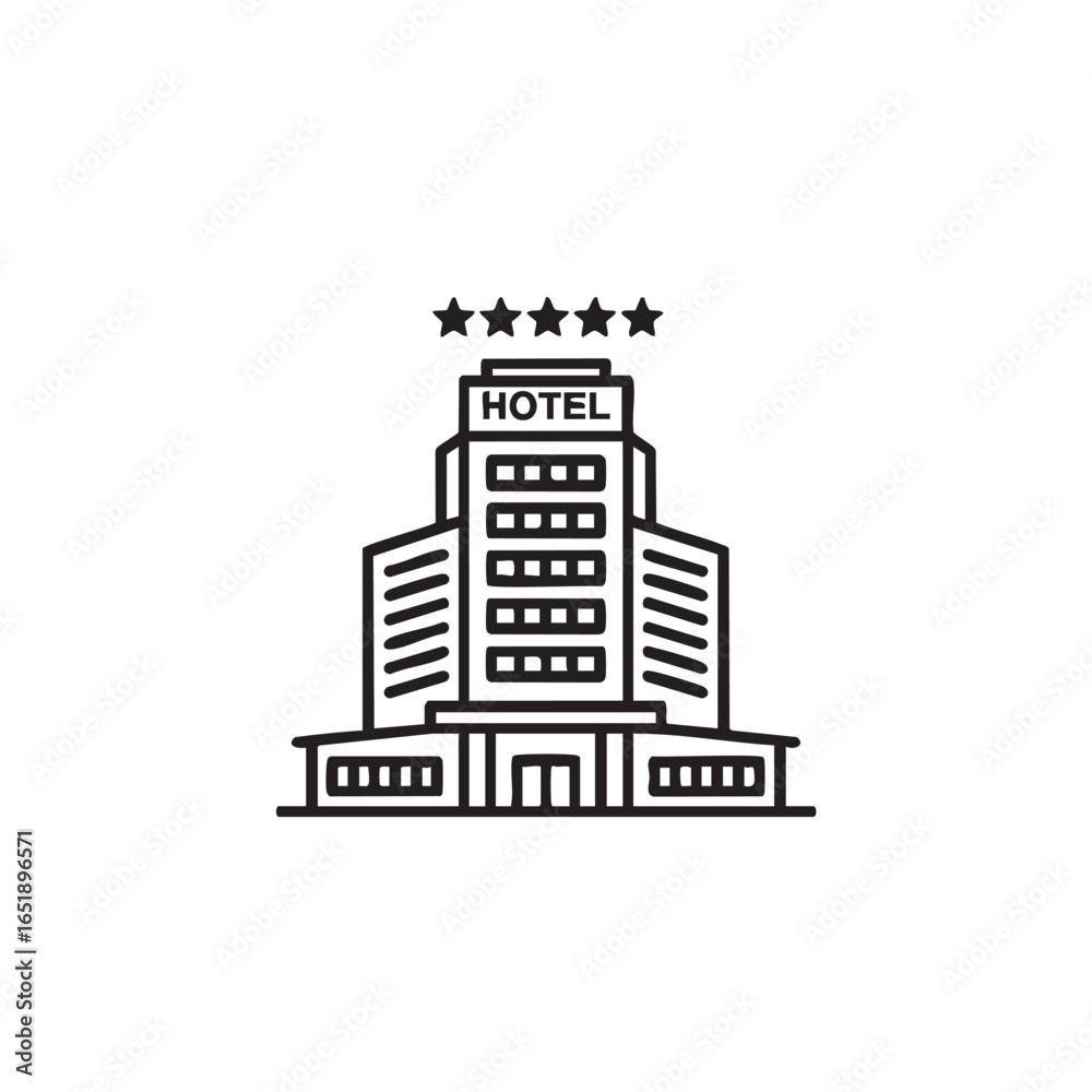 Obraz premium Five Star Hotel Building Illustration Luxury Accommodation Resort Destination Hospitality Industry and Modern Architecture Design for Travel and Tourism