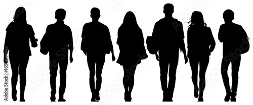 Silhouette of Group of Students Walking in Hallway with Backpacks