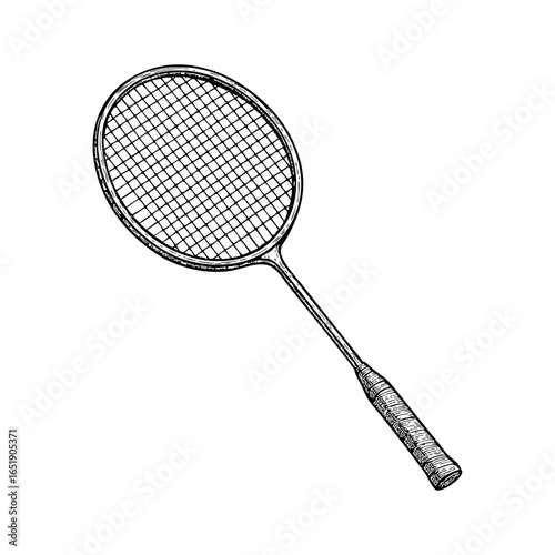 badminton racket hand drawn engraved  style