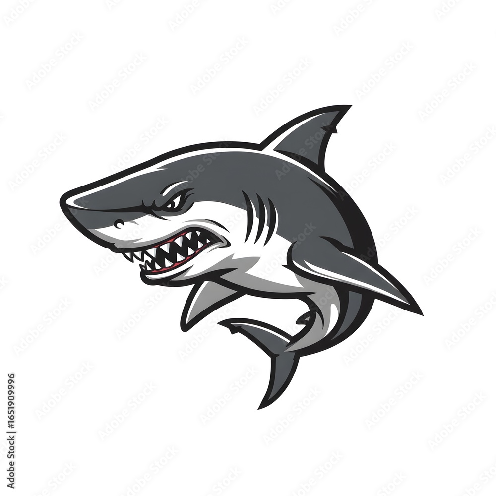 Fototapeta premium Cartoon aggressive shark illustration