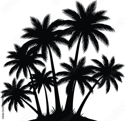 Silhouette of a group of palm trees, evoking the essence of a tropical paradise with its swaying fronds and sun-kissed beaches in a simple design