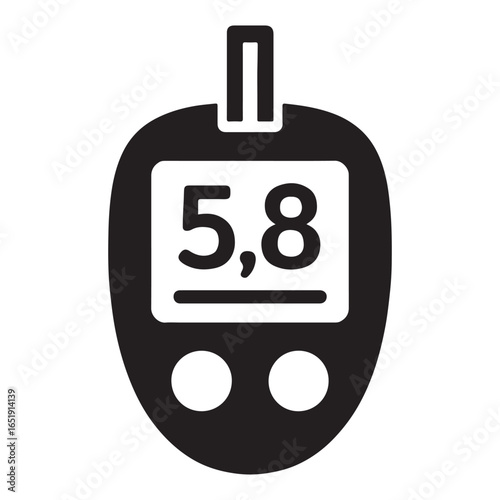 Black icon of a glucose meter displaying 5.8 blood sugar diabetes