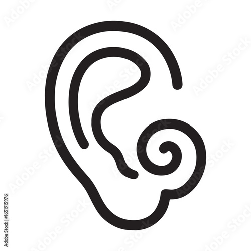 Black outline of a human ear on a white background black and white simple