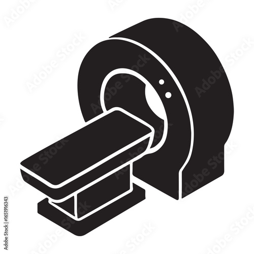 Black silhouette of a C T scanner with examination table CT scanner MRI machine