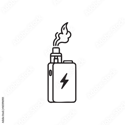 Minimalist Vape Device Illustration with Rising Smoke and Lightning Bolt Design for Modern Lifestyle Concepts and Creative Projects