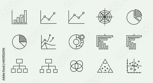 Data visualization charts and graphs icon set for business presentation and report design vector illustration