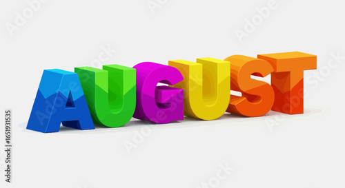 Vibrant and Bold 3D Rendering of August with Gradient Colors on Isolated Background