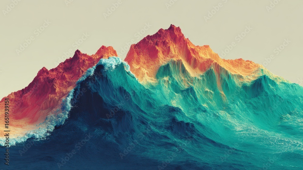 Fototapeta premium Vibrant Colorful Mountains and Waves in Abstract Art Style
