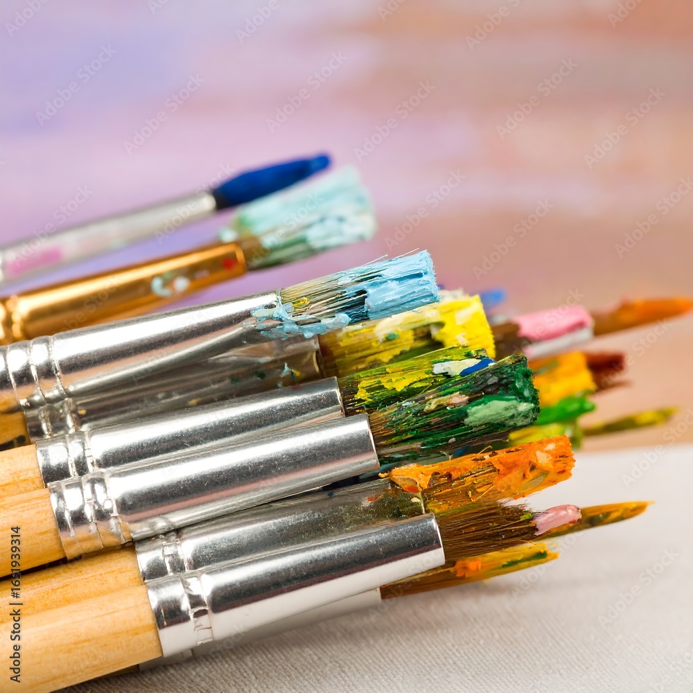 Fototapeta premium Colorful paintbrushes clustered close together